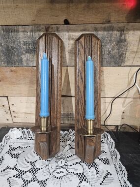 Classic Wall Sconce Candle Holders - Wooden & Brass